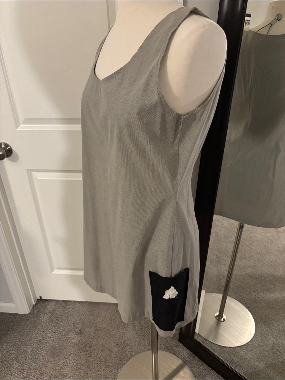 Sleeveless Mini Dress with Contrast Pocket - Gray